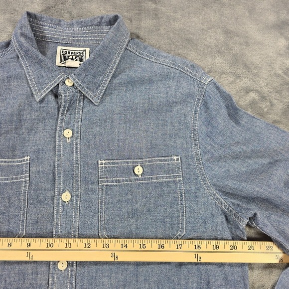 VTG Converse One Star Denim ButtonShirt Mens M Blue Retro Casual Long Sleeve Y2K - Picture 6 of 10